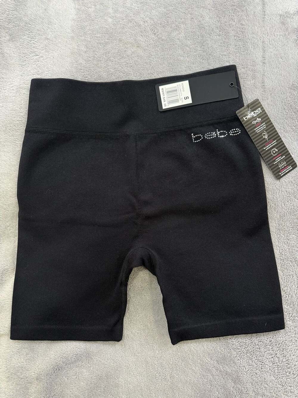 bebe Sport Seamless 5" Bike Short Size S Black Rhinestone Logo